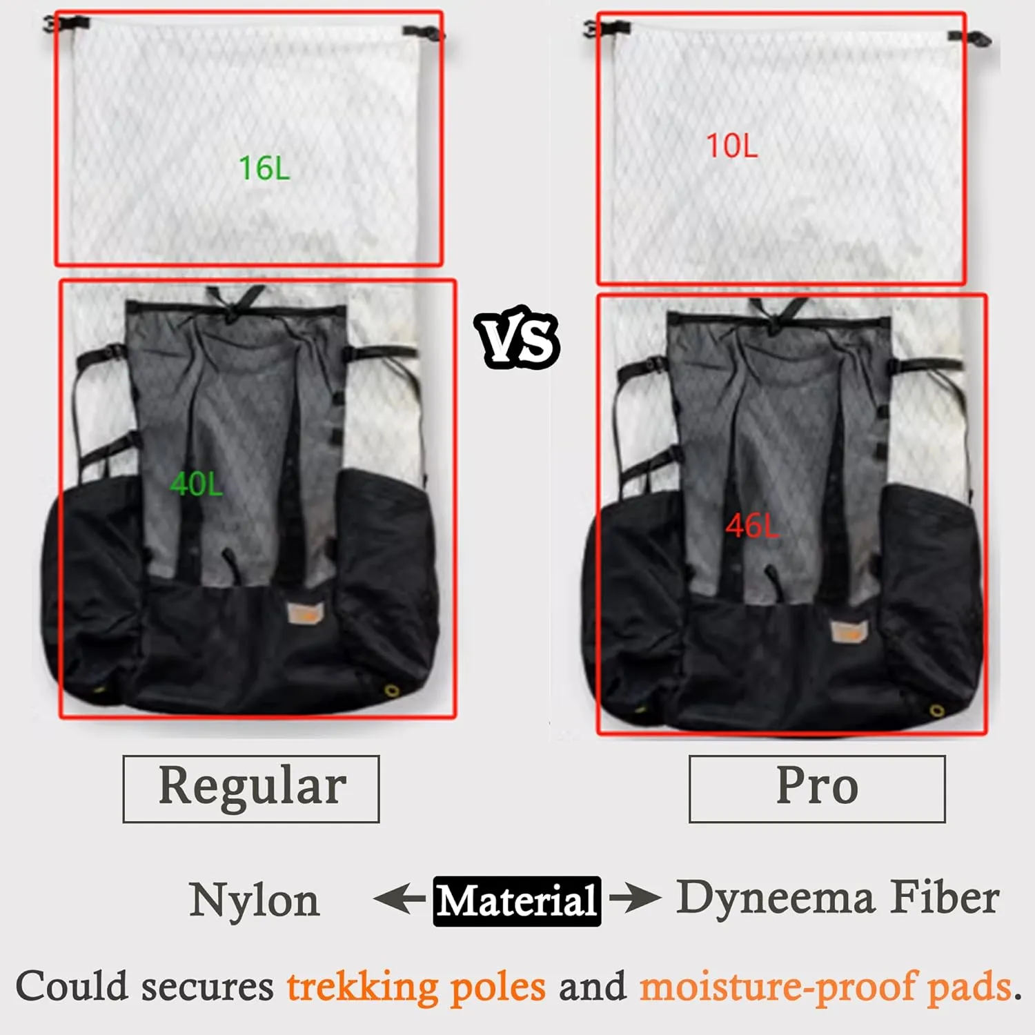 3F UL GEAR 56L Internal Frame Hiking Backpack, Lightweight Breathable Pack-Fix Trekking Poles & Moisture-proof Pads(Black-Pro)