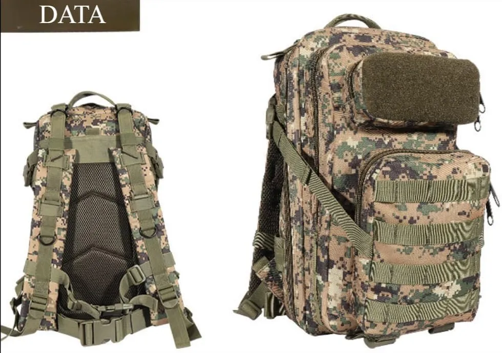 3P Tactical Backpack - 30L Capacity, Waterproof Oxford Cloth, MOLLE System - Ideal for Hiking, Rucking, and Military Use (Travel, DATA), OSFA