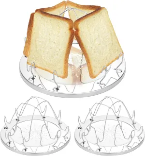 3Pcs Folding Camping Toaster, Stainless Steel Rack Holder 4 Slice Toaster Tray, Camping Oven Toaster Rack Cooking Breakfast for BBQ Hiking Camping Fishing Picnic