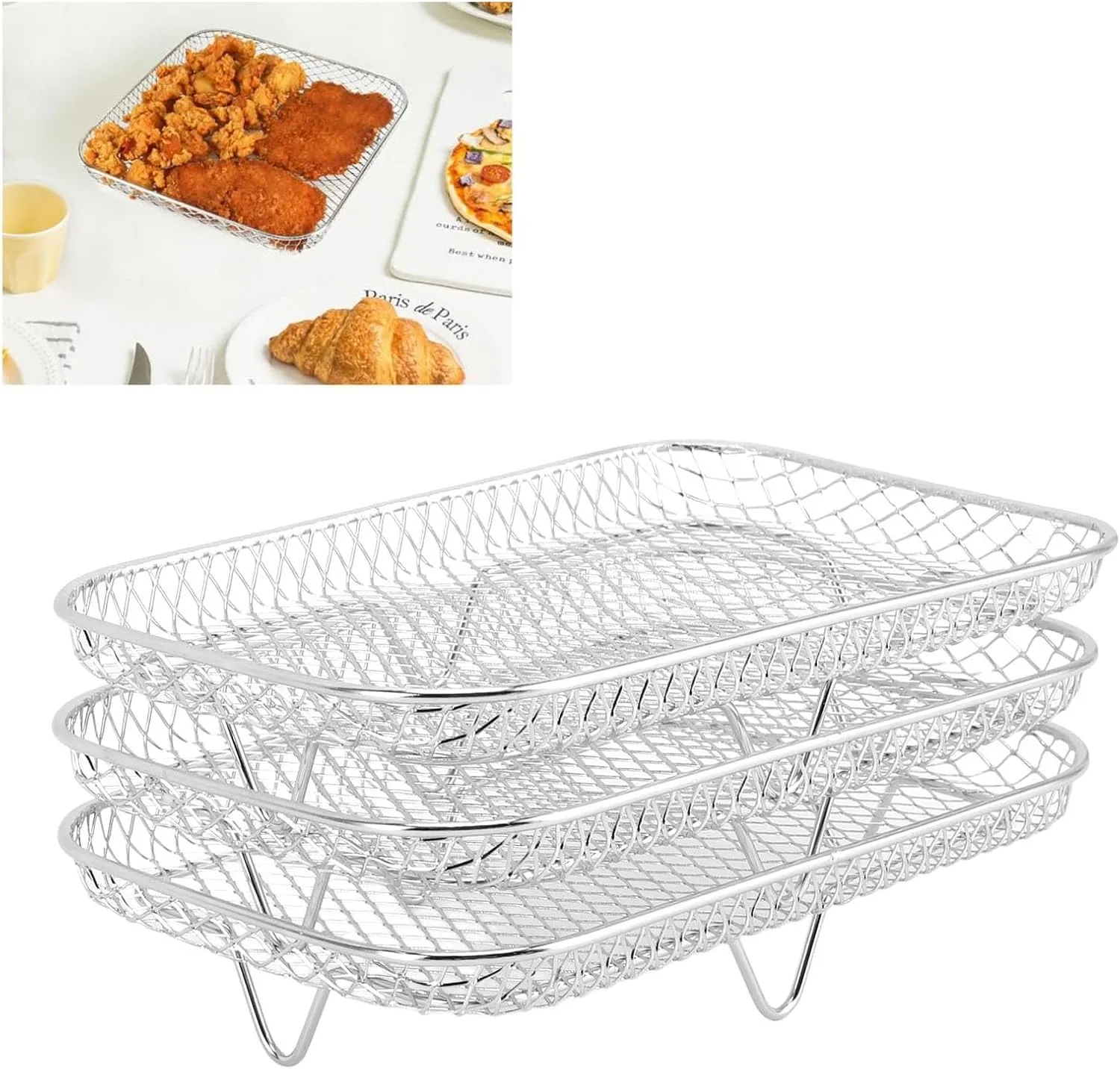 3PCS Fryer Rack Set 304 Stainless Steel Stackable Multi Layer Dehydrator Rack 8 Inch Fryer Accessories (Rectangle (12 X 10 X 1.5cm / 4.72 X 3.94 X 0.59in))
