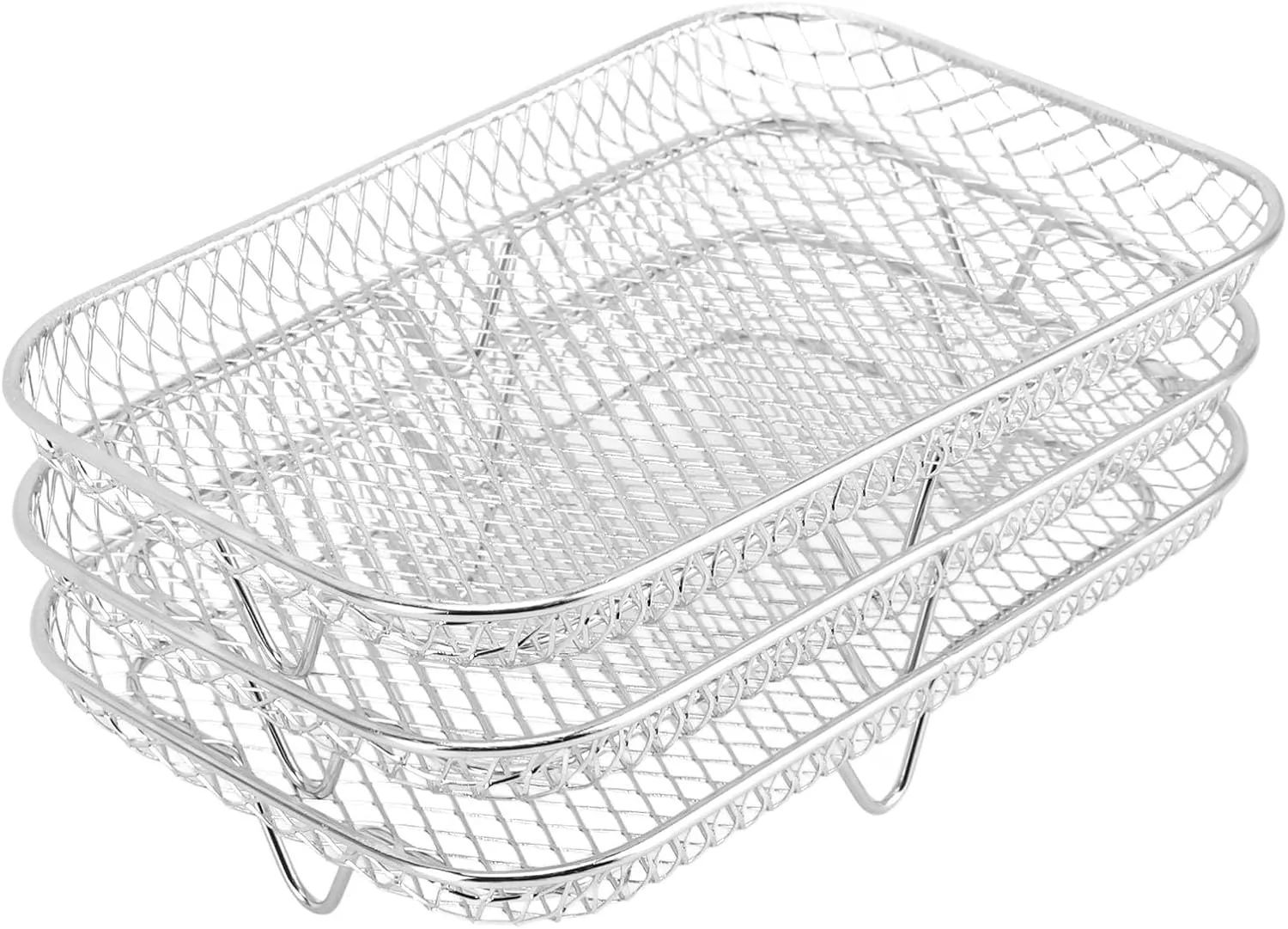 3PCS Stackable Multi Layer Dehydrator Rack - Stainless Steel Fryer Rack, Stackable Design, Multifunctional 8 Inch Compatibility, Designed with Side Handles for Easy Use (Rectangle (12 X 10 X 1.5cm /