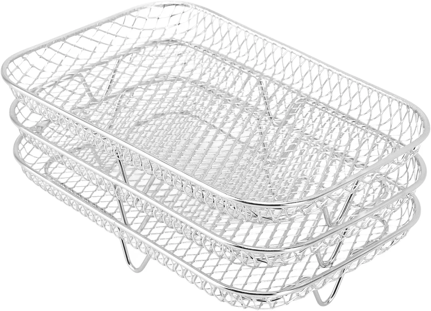 3PCS Stackable Multi Layer Dehydrator Rack - Stainless Steel Fryer Rack, Stackable Design, Multifunctional 8 Inch Compatibility, Designed with Side Handles for Easy Use (Rectangle (12 X 10 X 1.5cm /