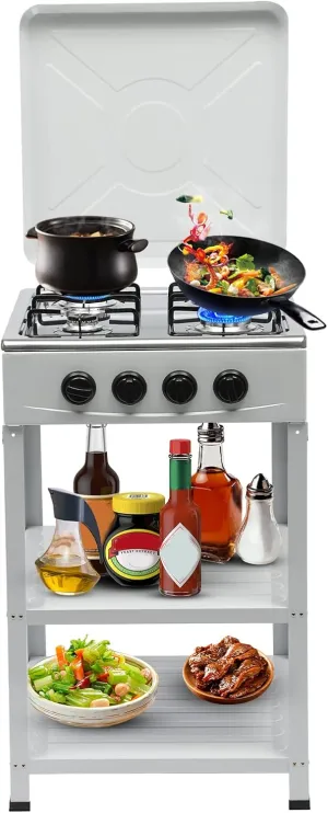 4- Burner Gas Camping Stove,Portable Propane Burners Outdoor Stove with Removable Storage Legs Stand,Manual Ignition Propane Gas Cooker for Camping Cookout,Home RV Cooking (White)
