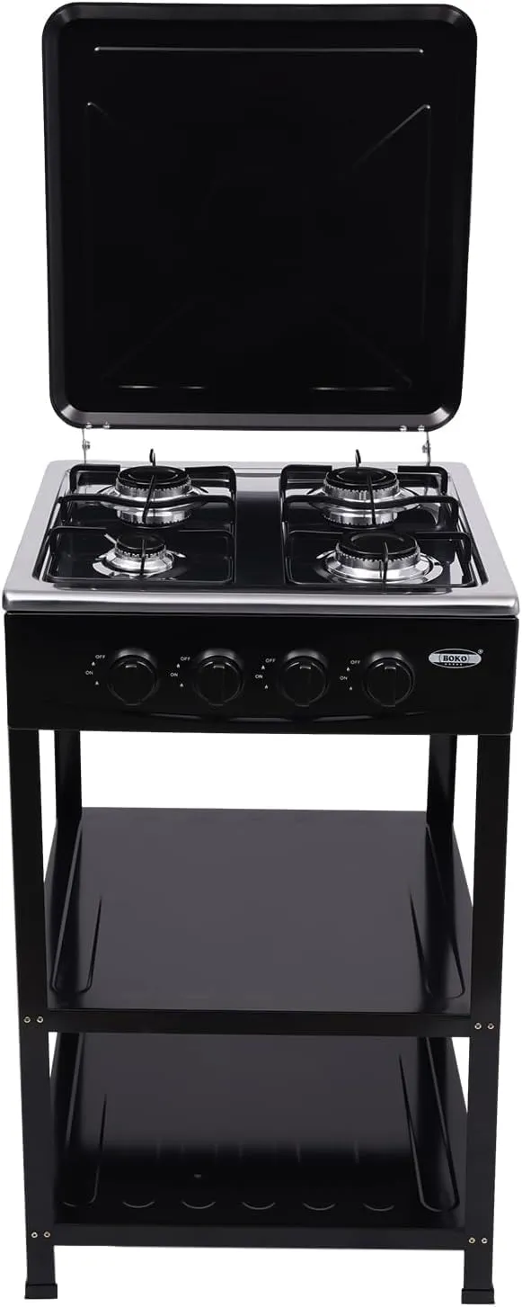 4 Burner Gas Stove, Portable Gas Stove with Support Leg Stand and Wind Blocking Cover Adapter, Stainless Steel Gas Stove, Manual Ignition Camping Stove for RV, Apartment, Outdoor Cooking