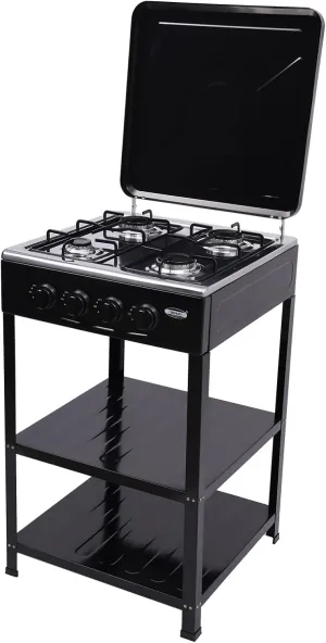 4 Burner Gas Stove Portable Outdoor Stove with Support Leg Stand and Wind Blocking Cover Adapter for Camping Picnic Home RV Cooking (Black) (Black)