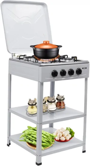 4 Burner Gas Stove with Removable Leg Stand Portable Gas Stove LNG/LPG Auto Ignition for RV, Apartment, Camping, Outdoor Cooking, White