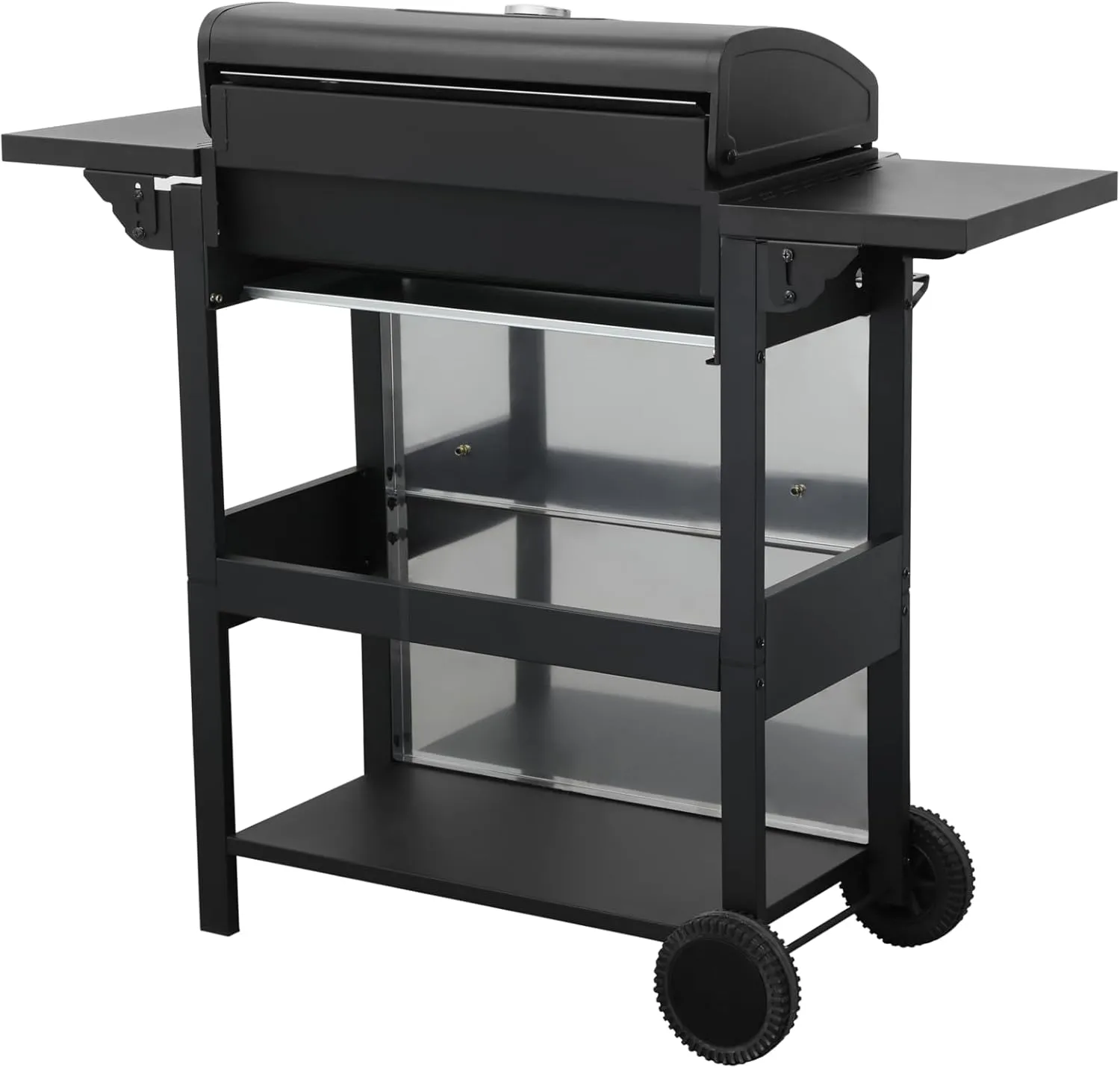 4 Burner Propane Gas BBQ Grill, 34200 BTU Output Barbecue Grill, Wire Enamel Cooking Grids for Patio Backyard Outdoor Barbecue, Stainless Steel Grill with Wheels, Foldable Side Table