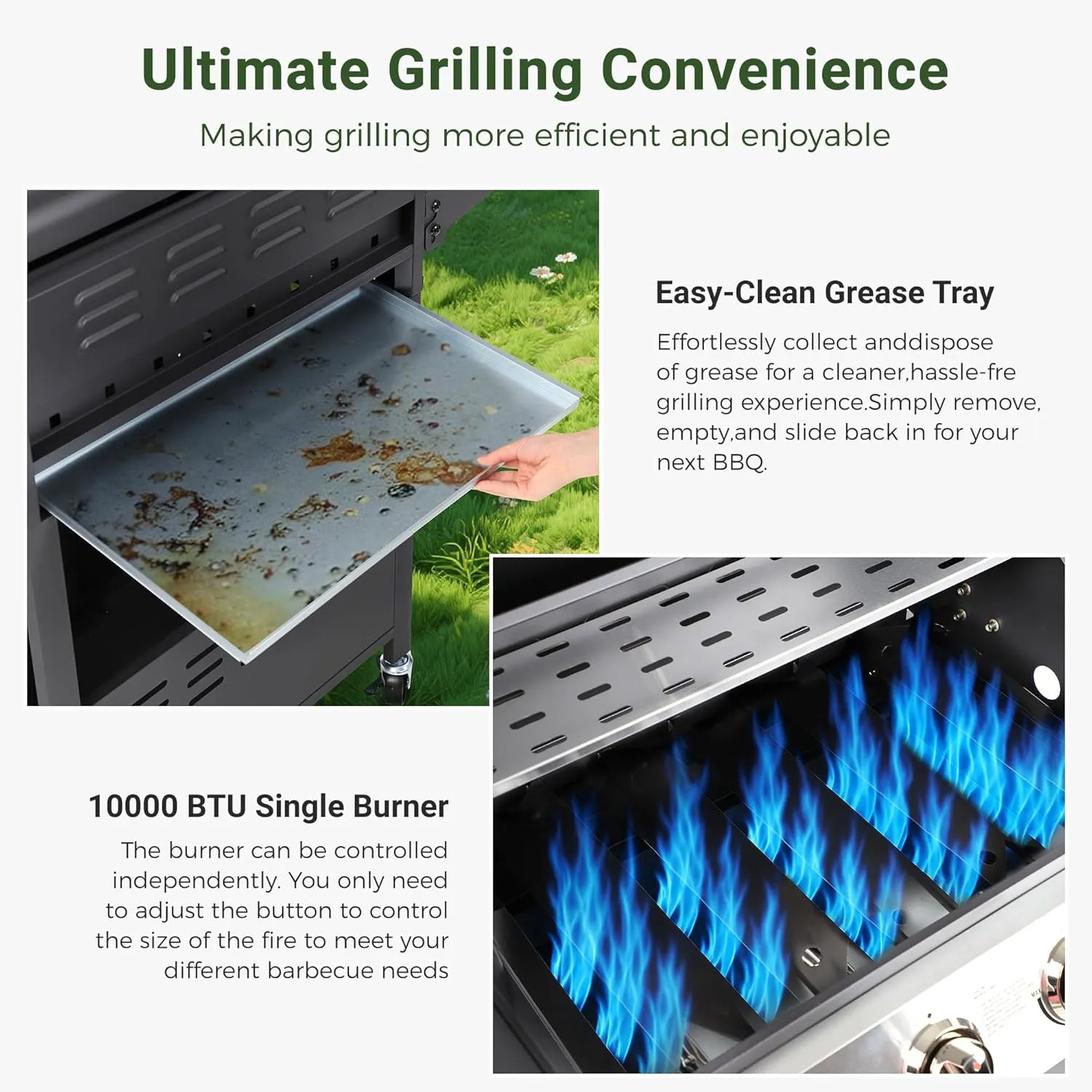 4-Burner Propane Gas Grill, Stainless Steel BBQ Grill 40,000 BTU Output With Enamel Cooking Grids & Foldable Side Table, Spice Rack for Outdoor, Patio, Garden, Father's Day(Black, 4-burner)