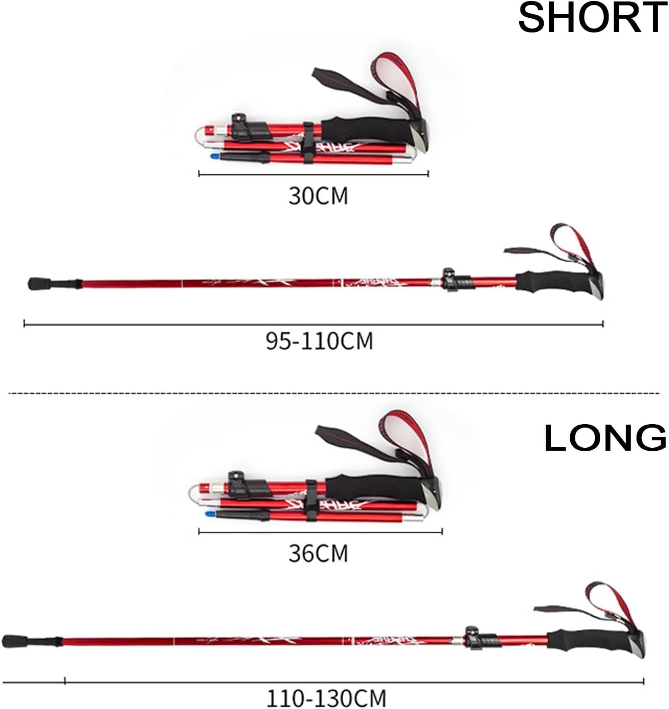 4 Pac Collapsible Trekking Hiking Poles- 2 Pack Folding Aluminum Walking Sticks Telescopic, Adjustable, Lightweight for Men Women