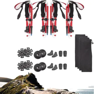 4 Pac Collapsible Trekking Hiking Poles- 2 Pack Folding Aluminum Walking Sticks Telescopic, Adjustable, Lightweight for Men Women