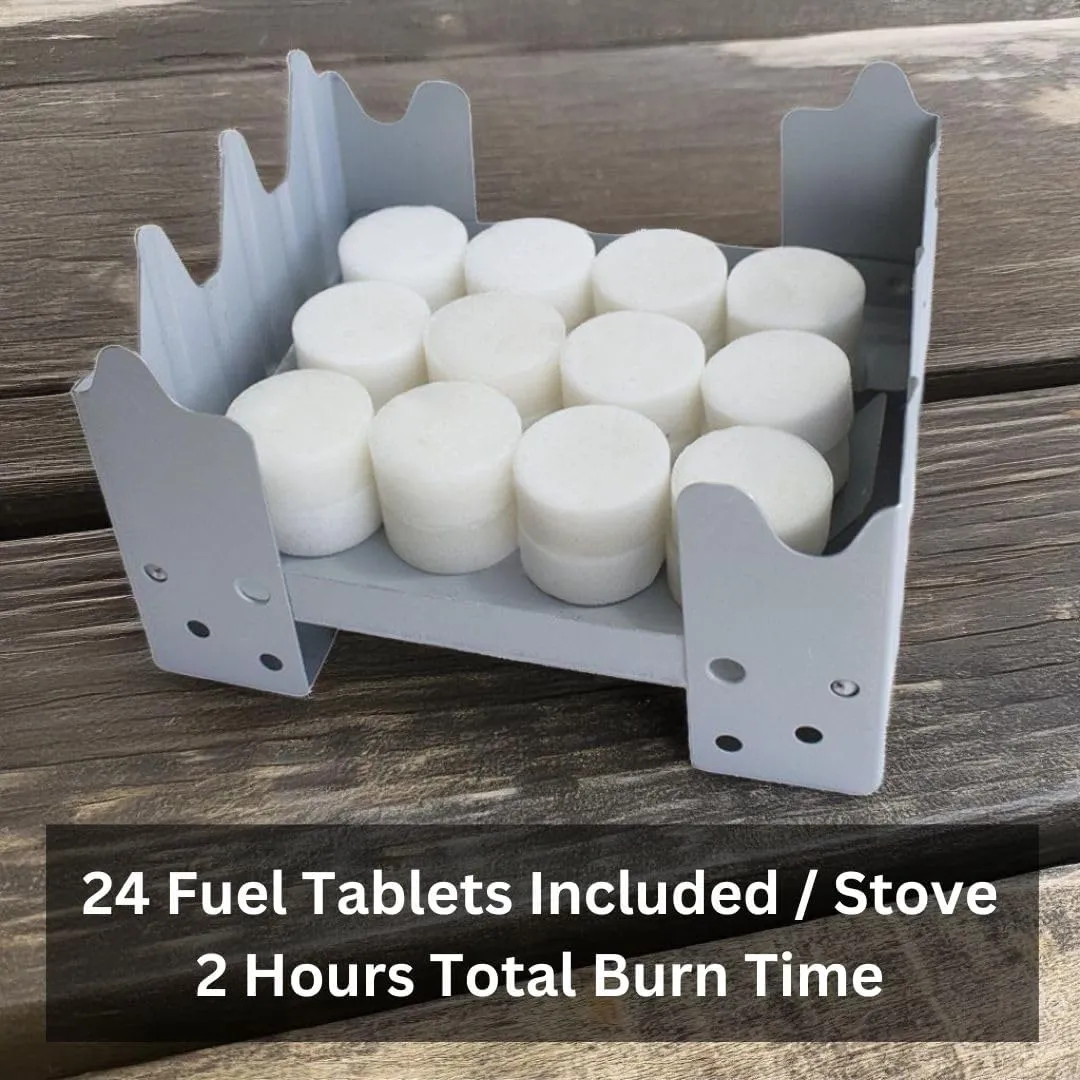 (4 Pack) Portable Folding Stove with 24 Fuel Tablets/Stove - Lightweight Pocket Stove For Your Backpacking Gear, Camping Equipment, Emergency Prep and Hiking stove Use | Versatile Cooking Solution