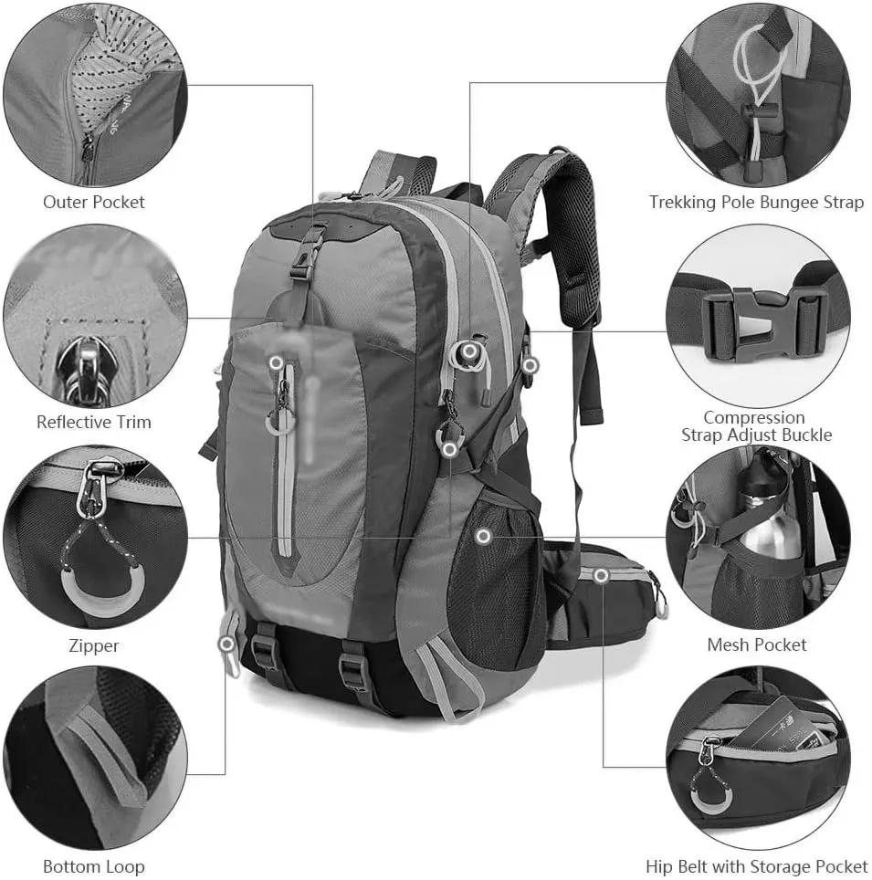 40L Waterproof Climbing Rucksack Travel Hiking Backpack Trekking Backpack Outdoor Sport Bag