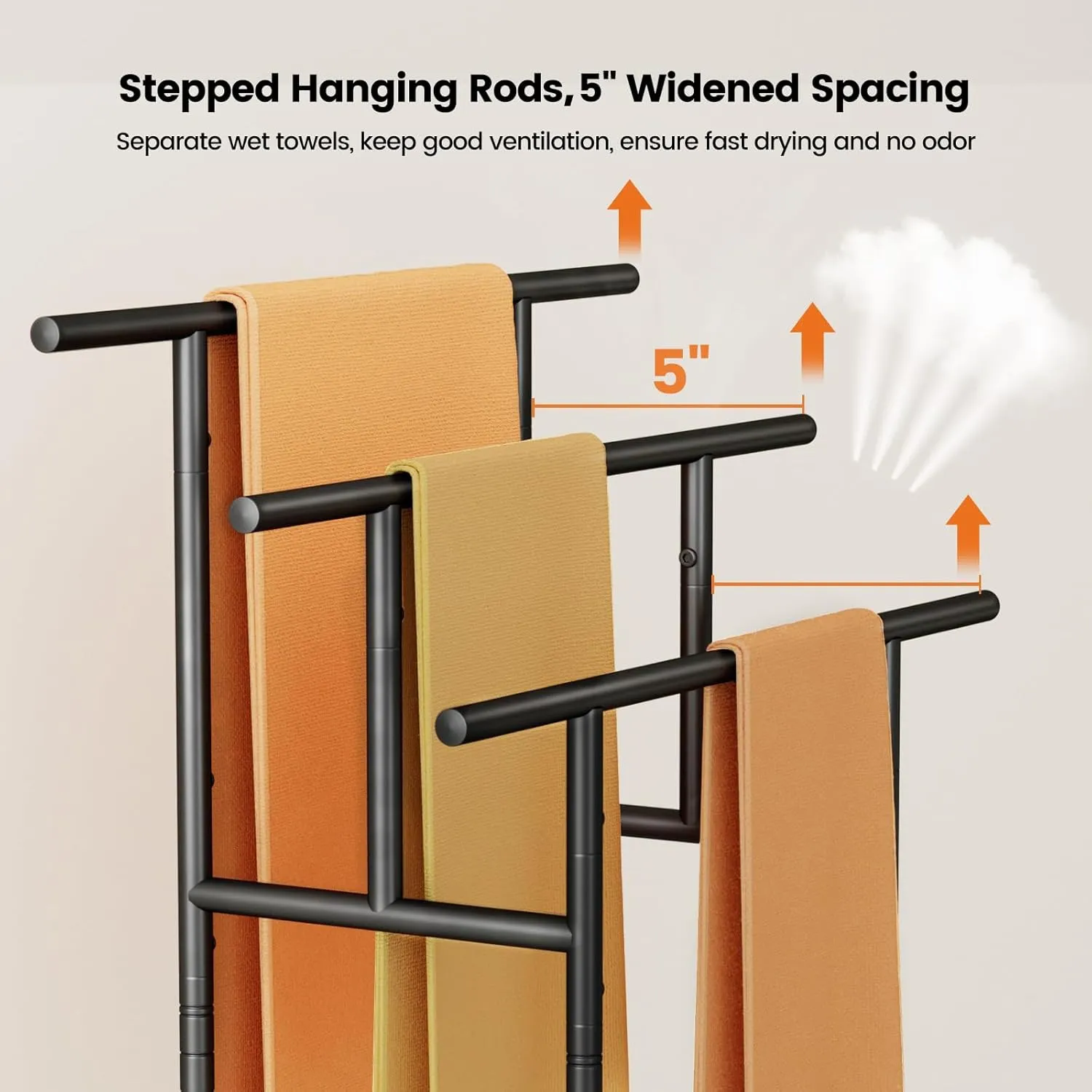 44" Tall Standing Towel Racks, 3 Tier Towel Stand Blanket Rack with Basket, Freestanding Towel Racks for Bathroom Organizer, Metal Blanket Rack for Outdoor Pool, Bedroom, Living Room, Black