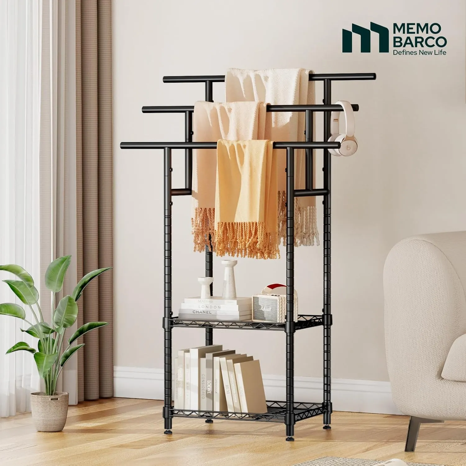 44" Tall Standing Towel Racks, 3 Tier Towel Stand Blanket Rack with Basket, Freestanding Towel Racks for Bathroom Organizer, Metal Blanket Rack for Outdoor Pool, Bedroom, Living Room, Black