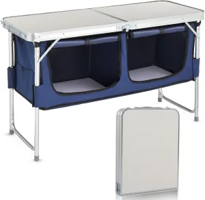 4ft Outdoor Folding Picnic Camping Table,Adjustable Height Aluminum Picnic Table,Lightweight Camping Table,Portable Folding Grill Table,with Storage,for Patio, Fishing, Beach, BBQ (White)