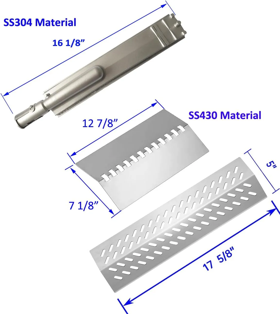 4pcs 16516 Stainless Steel Burners for Bull Grill Replacement Parts   4pcs 16631 Flame Tamer Flavor Bar   3pcs 16520 Heat Plate Shield Set,Fits for Bull, Lion, Cal Flame 4 Burner Gas Grills