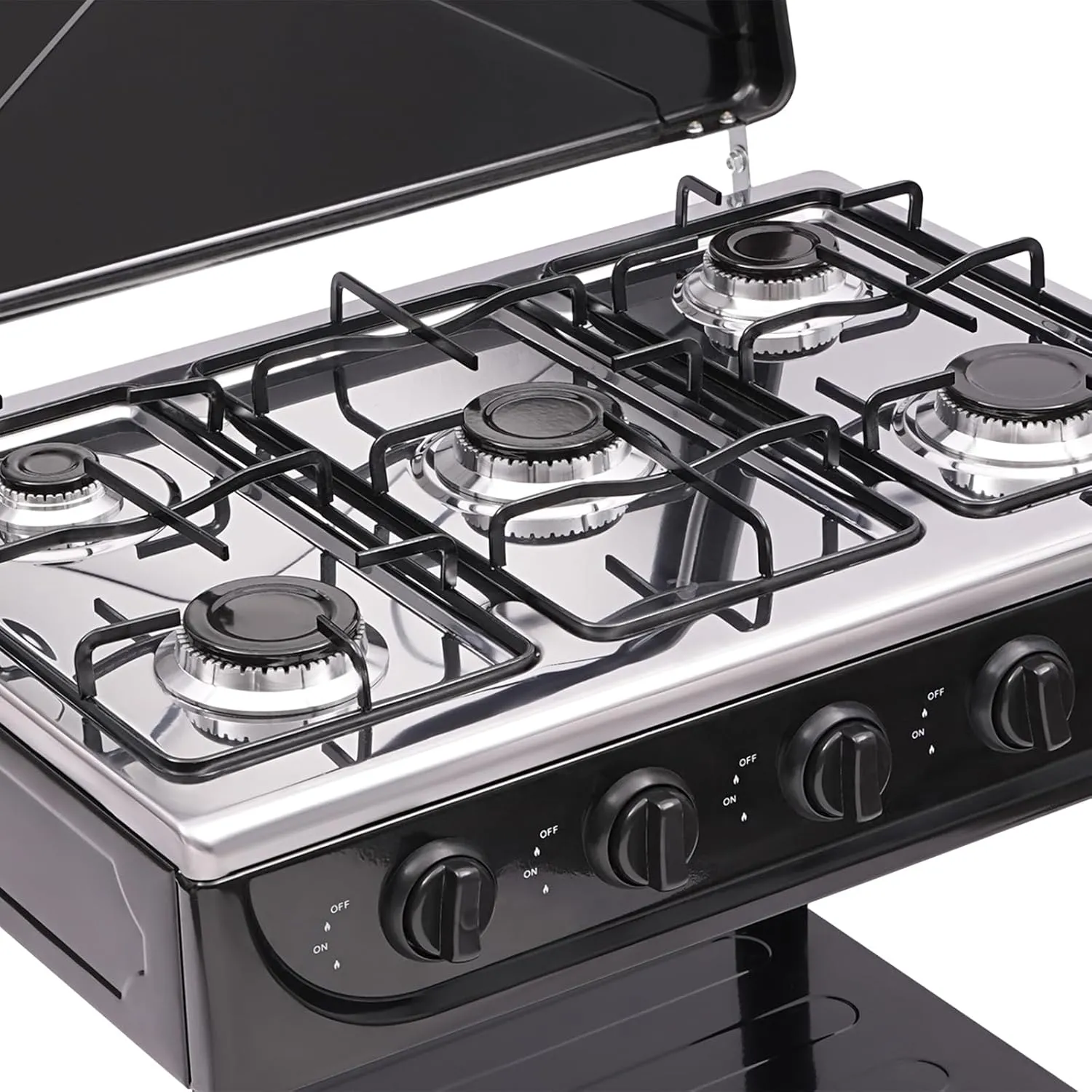 5 Burner Gas Stove with Removable Leg Stand Portable Gas Stove LNG/LPG Auto Ignition for RV, Apartment, Camping, Outdoor Cooking, Black