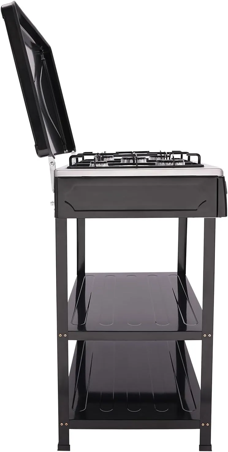 5 Burner Gas Stove with Removable Leg Stand Portable Gas Stove LNG/LPG Auto Ignition for RV, Apartment, Camping, Outdoor Cooking, Black