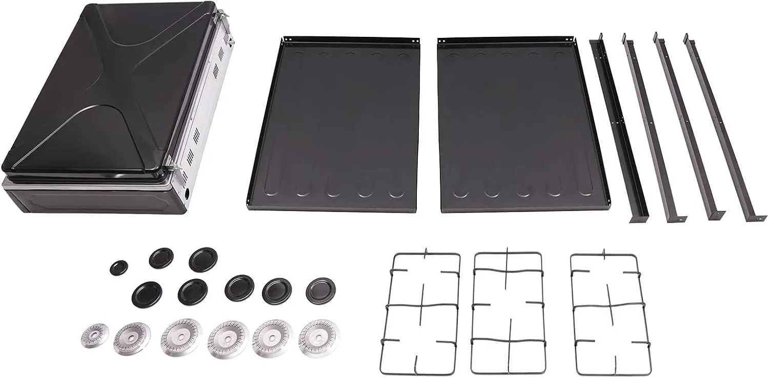 5 Burner Gas Stove with Removable Leg Stand Portable Gas Stove LNG/LPG Auto Ignition for RV, Apartment, Camping, Outdoor Cooking, Black
