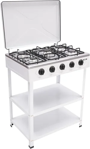 5 Burner Portable Gas Stove with Support Leg Stand and Wind Blocking Cover Adapter, Propane Gas Stove, Propane Burner Head for Camping, Tailgating, Home Brewing (White)