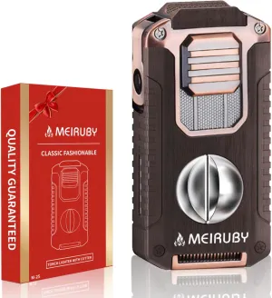 5-in-1 Butane Torch Lighter, Refillable Jet Flame Cigar Lighter with V-Cutter, Punch, Holder and Draw Tool, Multi-Functional Cigar Accessories Gift for Men, Dad, Husband, Friend & Cigar Lover