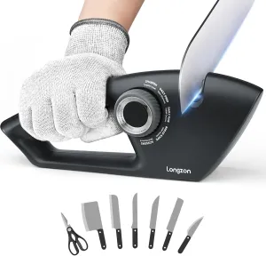 5-in-1 Knife Sharpener 5 Stage with a Pair of Cut-Resistant Glove,Original Premium Polish Blades,Best Kitchen Knife Sharpener Really Works for Pocket Knife Chefs, Serrated Knives,Scissors