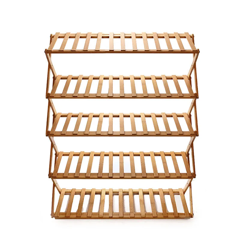 5 Layer Wooden Bamboo Foldable Shoe Rack Portable Folding Shoe Storage Racks Freestanding Multipurpose Shoe Shelves for Hallway Entryway Bedroom