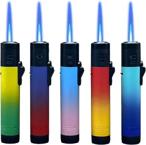 5 Pack of Torch Lighter, Jet Flame Lighter Refillable Butane Gas, Portable Windproof Jet Torch Lighter Adjustable Flame Lighter for Kitchen,Outdoor,Candle,Camping (Without Butane Gas)-Gradient Color