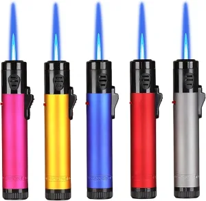 5 Pack of Torch Lighter, Jet Flame Lighter Refillable Butane Gas, Portable Windproof Jet Torch Lighter Adjustable Flame Lighter for Kitchen,Outdoor,Candle,Camping (Without Butane Gas)-Soild Color