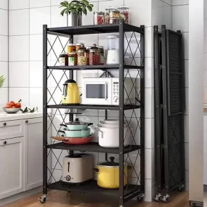 5 tier foldable metallic kitchen rack