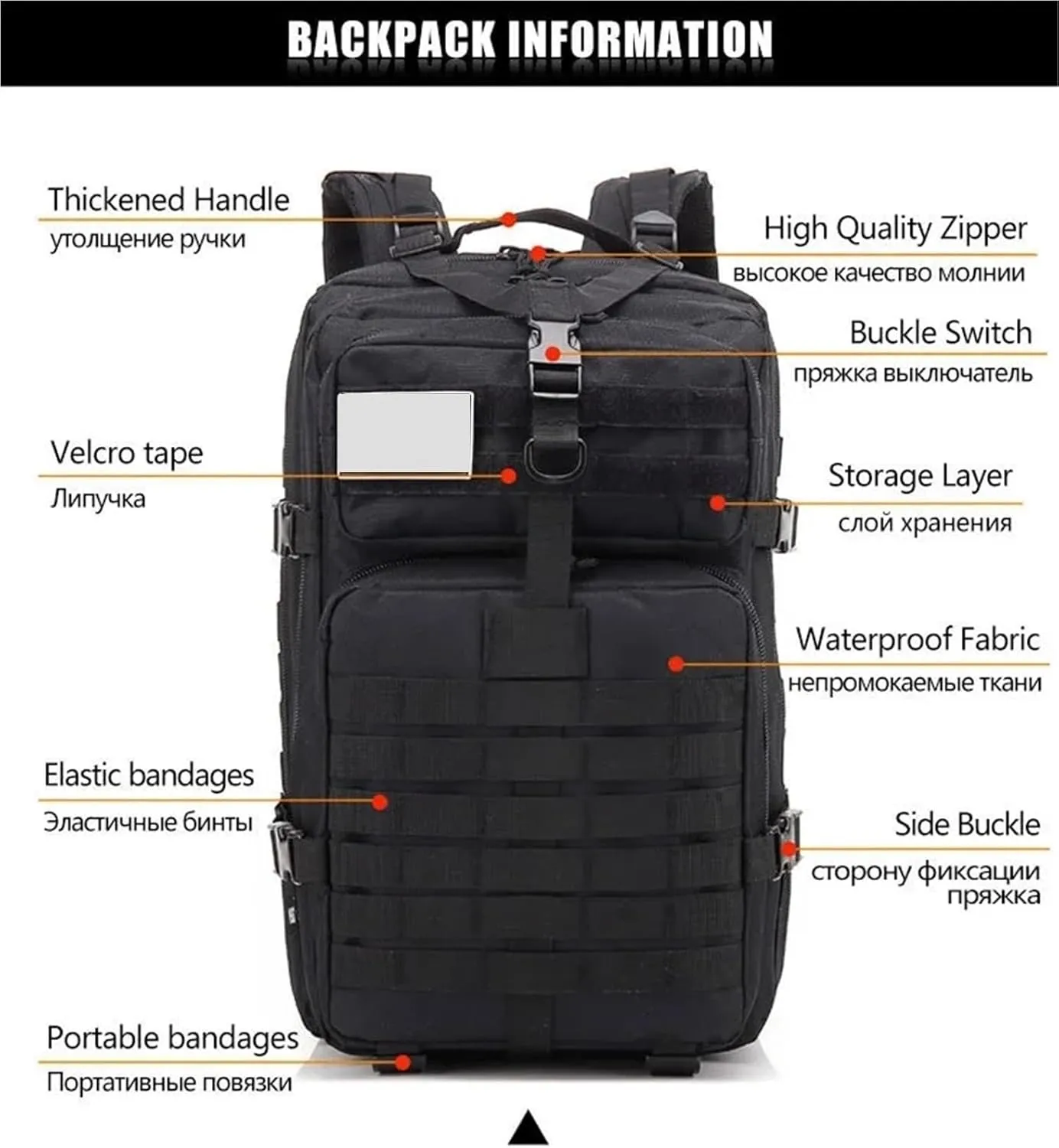 50L Tactical Backpacks Man Traveling Bags Survival Outdoor 3P Assault Pack EDC Molle Pack Hiking Trekking Hunting Bag(Black)