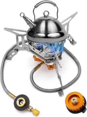 5800W Portable Camping Stove, Windproof Gas Burner with Piezo Ignition, Foldable Outdoor Stove for Hiking, Trekking, Picnics, and Camping