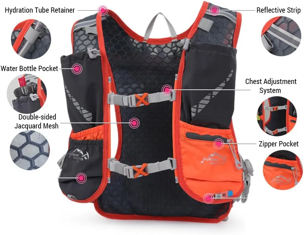 5L Hydration Pack Backpack, Hydration Vest Backpack Water Running Vest Pack with 1pc 1.5L Water Bladder and 2pcs 450ml Soft Water Bottles for Men Women Marathon Trail Hiking