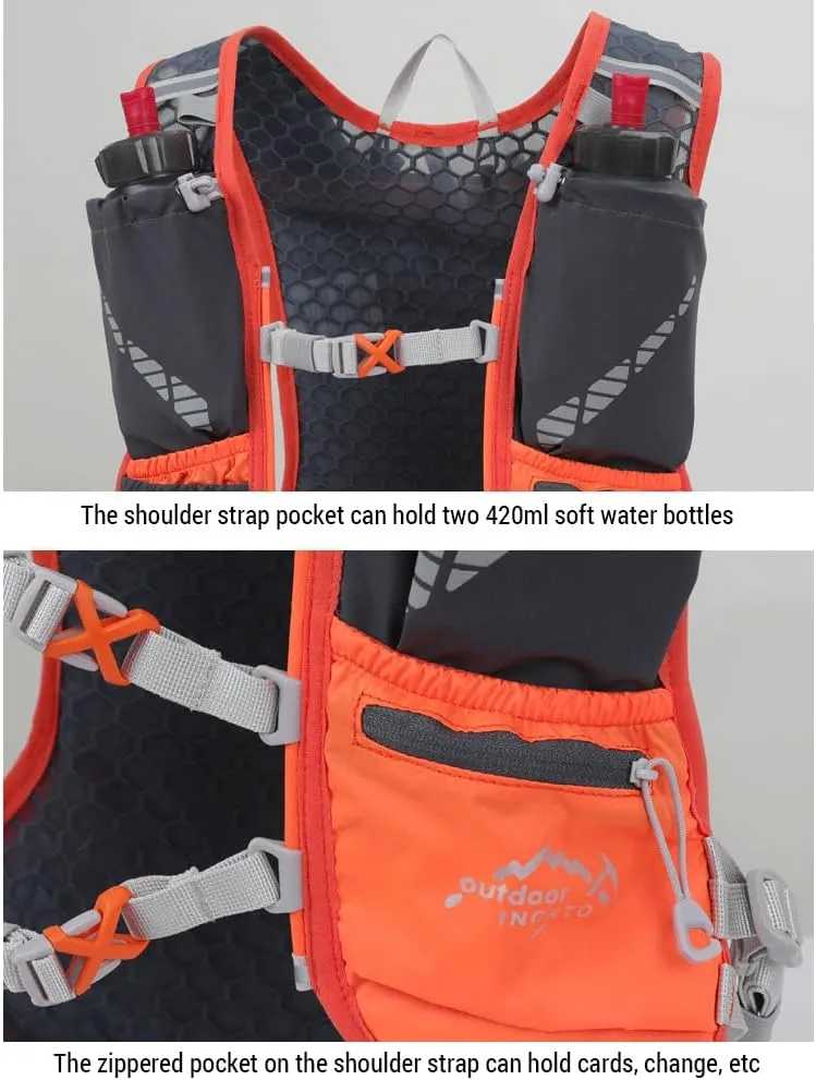5L Hydration Pack Backpack, Hydration Vest Backpack Water Running Vest Pack with 1pc 1.5L Water Bladder and 2pcs 450ml Soft Water Bottles for Men Women Marathon Trail Hiking