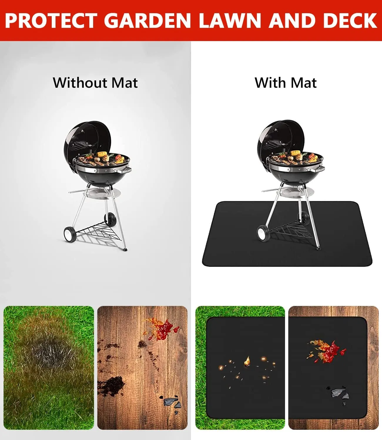 60 x 40 inch Under Grill Mats for Outdoor Grill, Double-Sided Fireproof Deck and Patio Protector Mat, Waterproof Oil-Proof BBQ Floor Pad Indoor Fire Pit Fireplace Mat