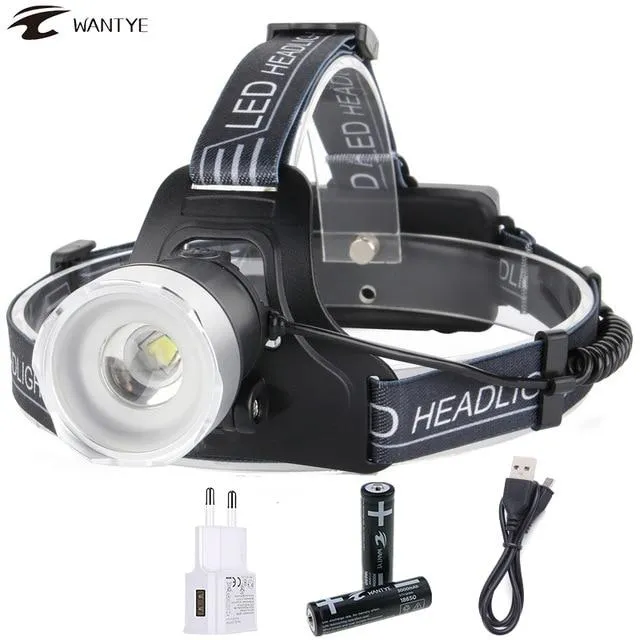 6000Lm XM-L L2 Zoomable LED Headlamp USB Flashlight Head light Rechargeable Headlight Lantern 18650 Battery