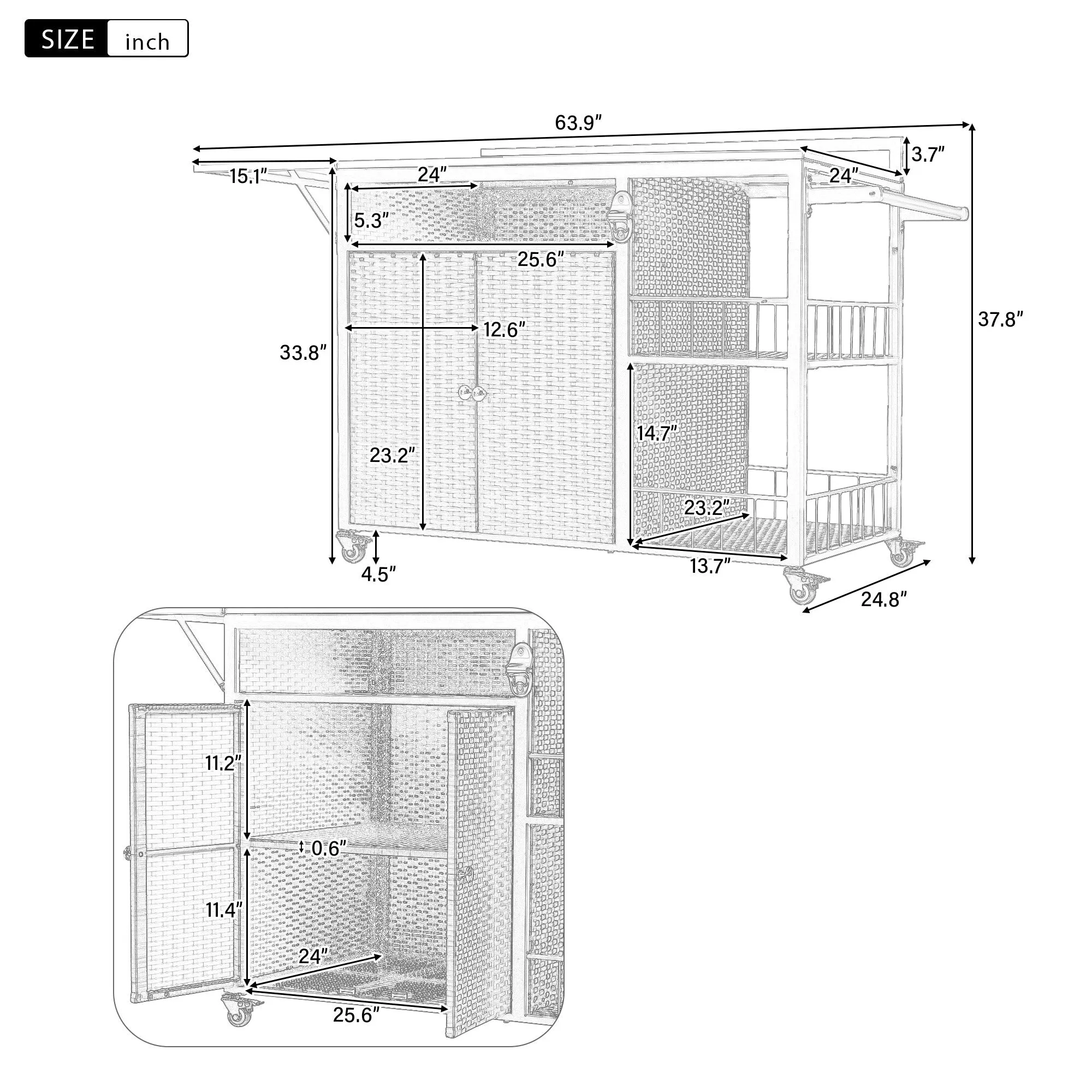 63.5" Outdoor Kitchen Island with Foldable Tabletop and Ample Storage