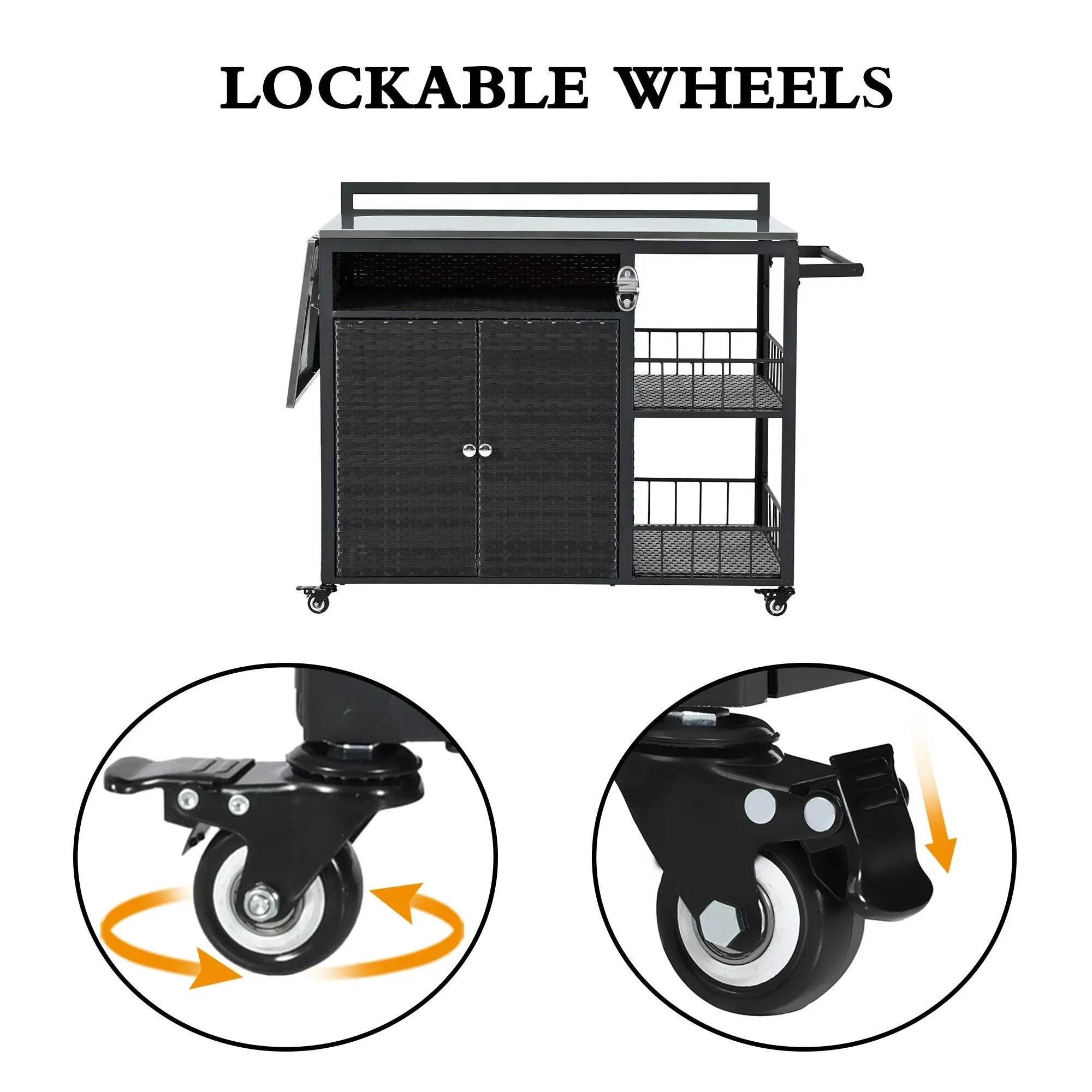 63.5" Outdoor Kitchen Island with Foldable Tabletop and Ample Storage