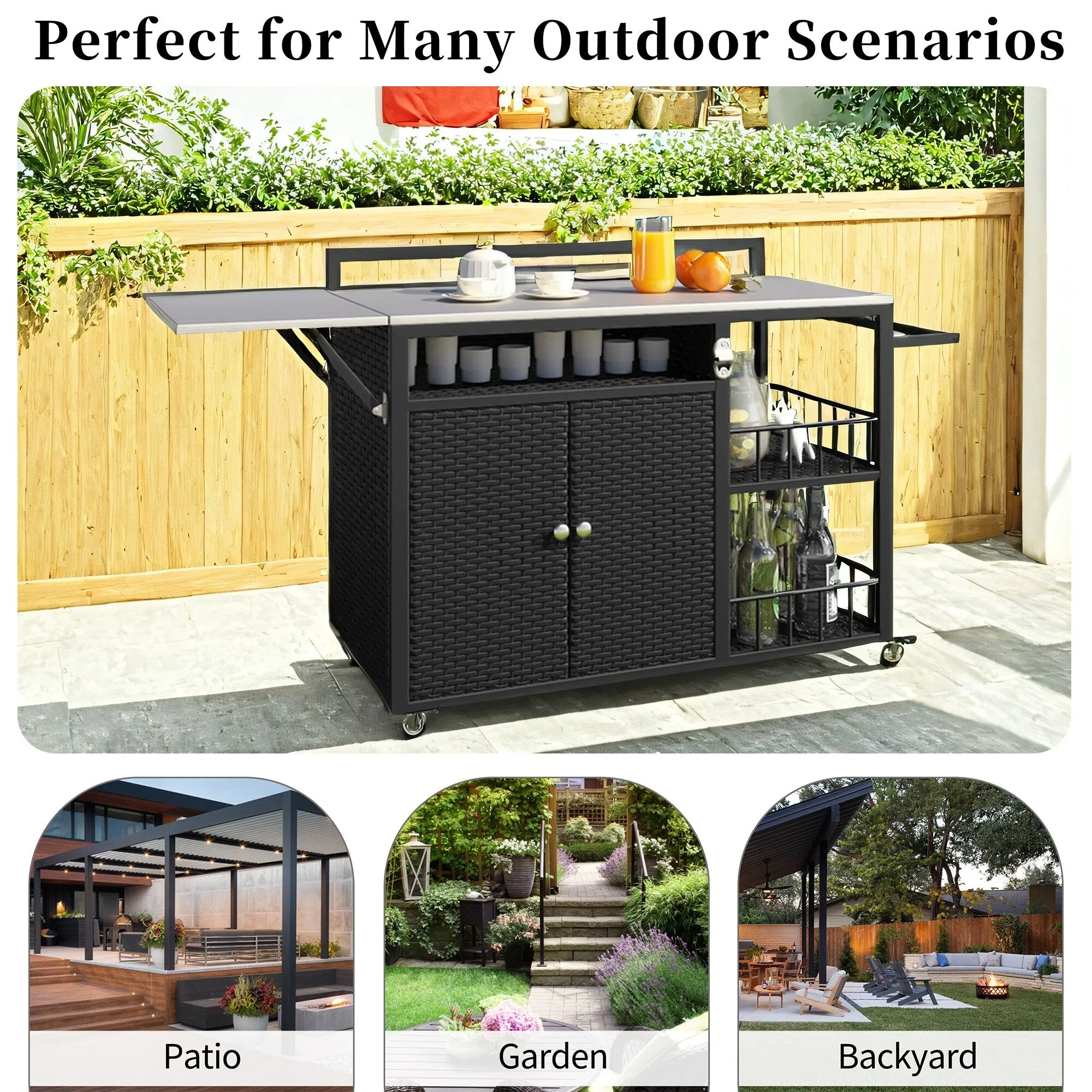 63.5" Outdoor Kitchen Island with Foldable Tabletop and Ample Storage