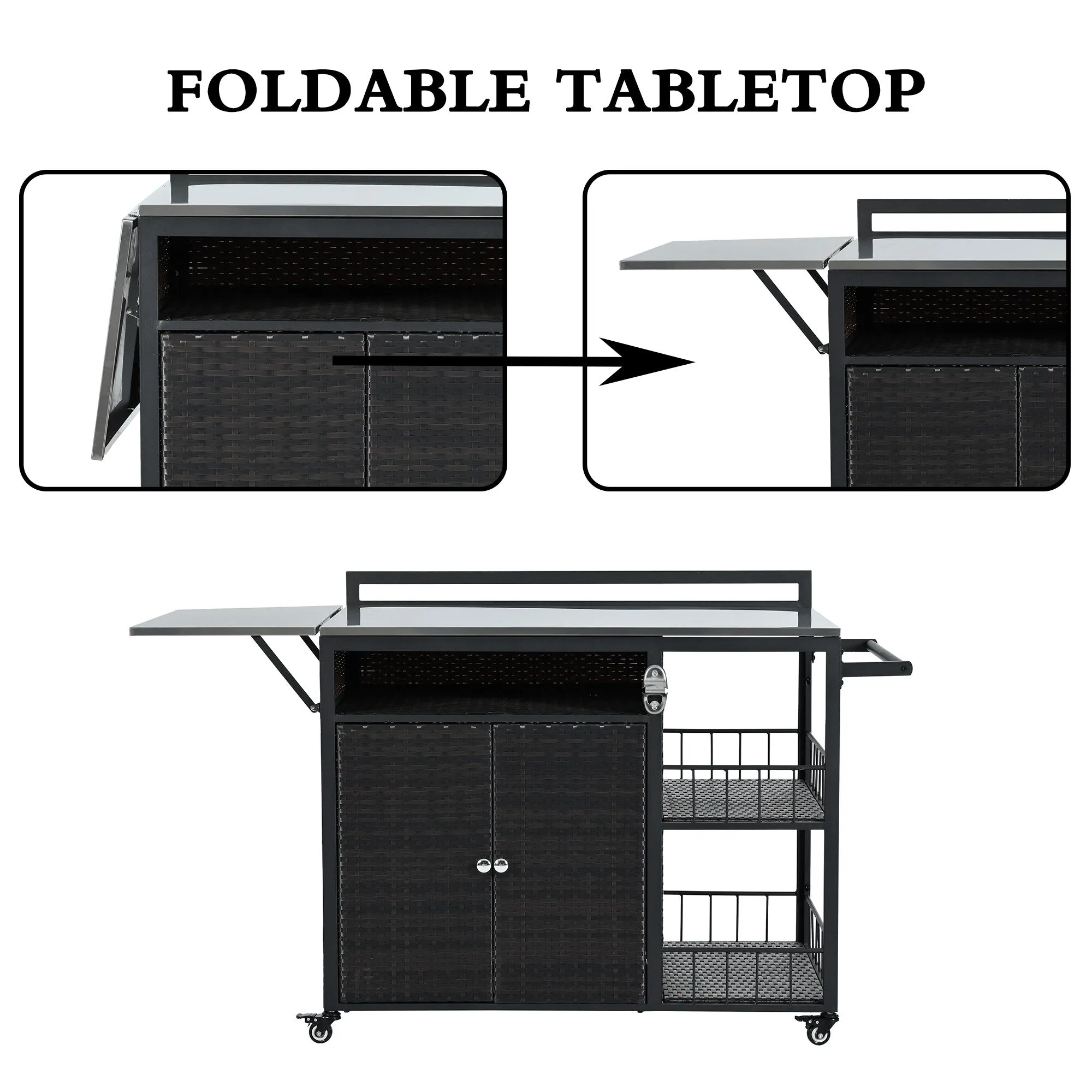 63.5" Outdoor Kitchen Island with Foldable Tabletop and Ample Storage