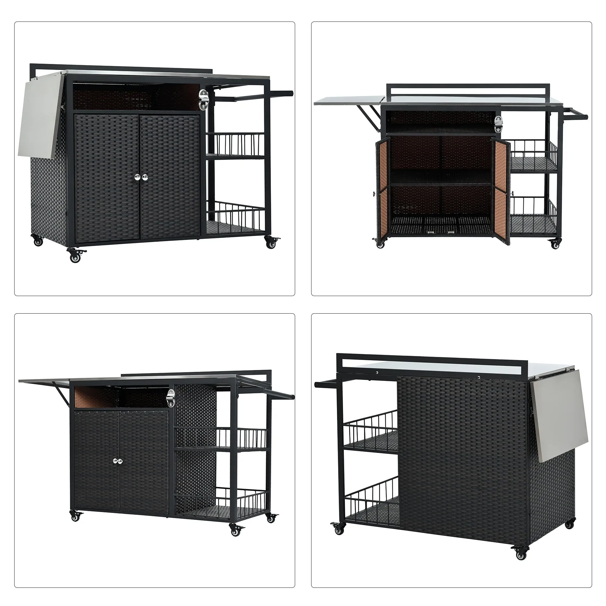 63.5" Outdoor Kitchen Island with Foldable Tabletop and Ample Storage