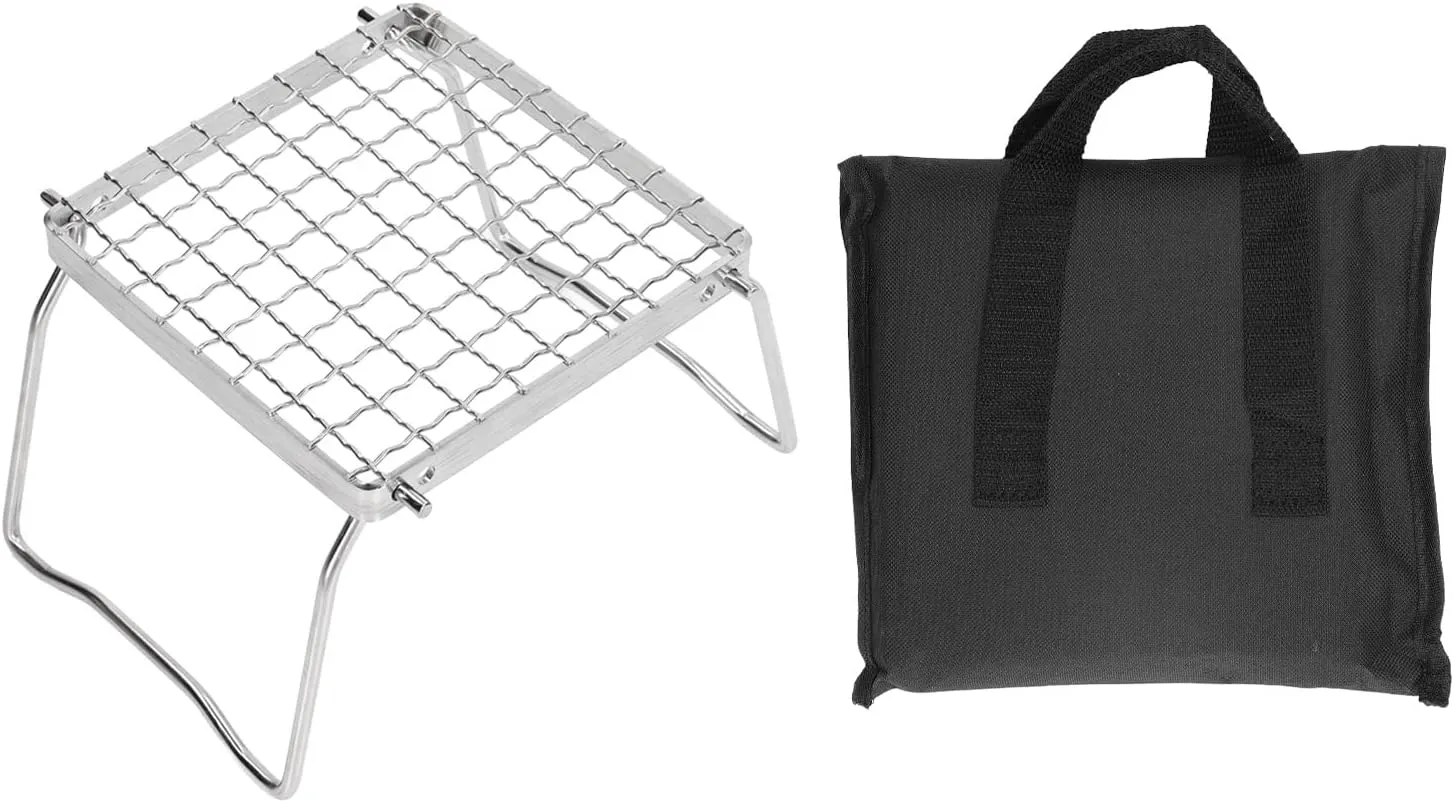 6.3Inch Folding Camping Campfire Grill, Portable 304 Stainless Stee Grid Wire Over Fire Split Stoves for Backpacking, Hiking, Picnics