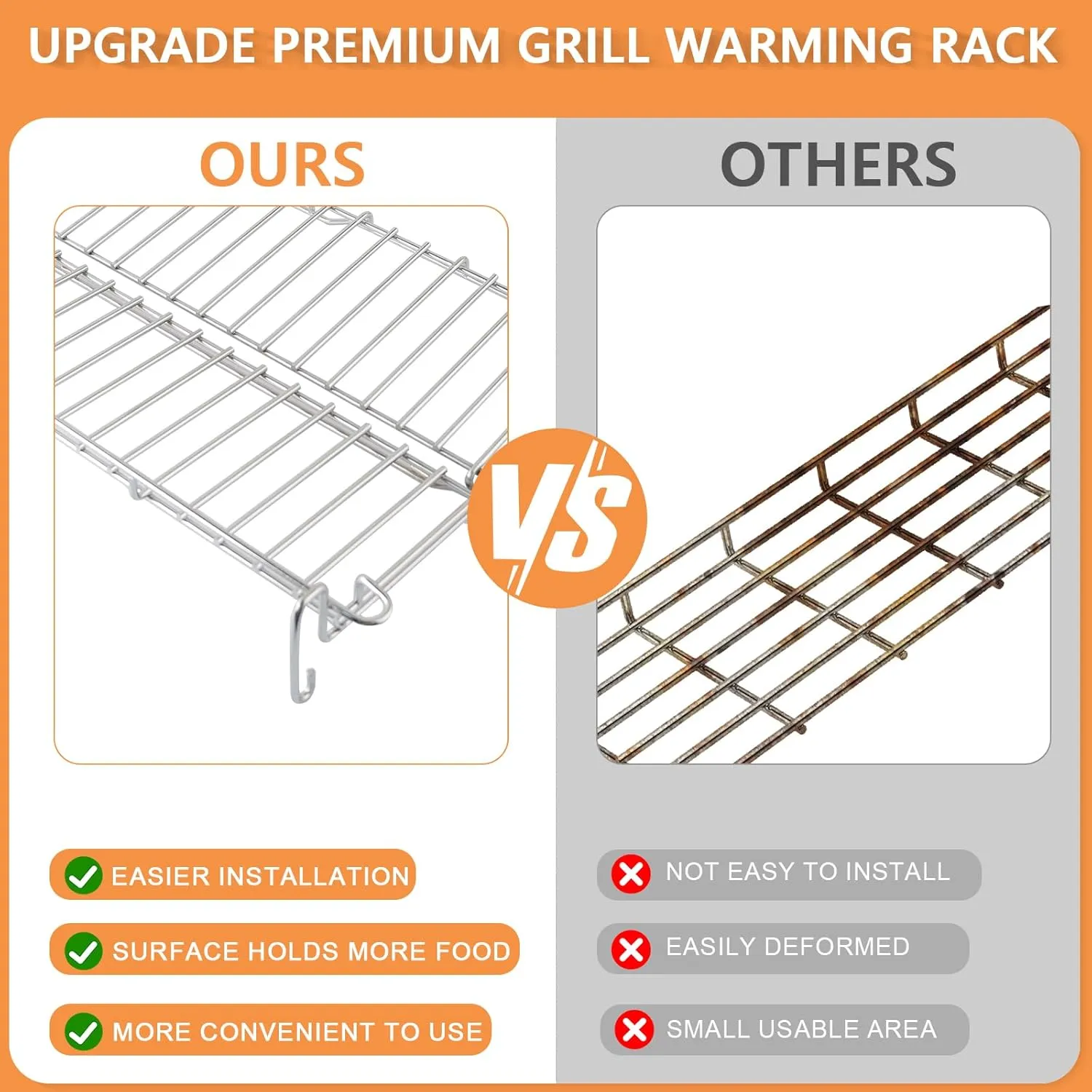 66044 Grill Warming Rack for Weber GS4 Genesis II 300 Series, Genesis II E310 E315 E320 E330 E335 S315 Grill Parts,Upgrade Two-sided Rack Replacement Parts for Weber Genesis 2 Grill Accessories
