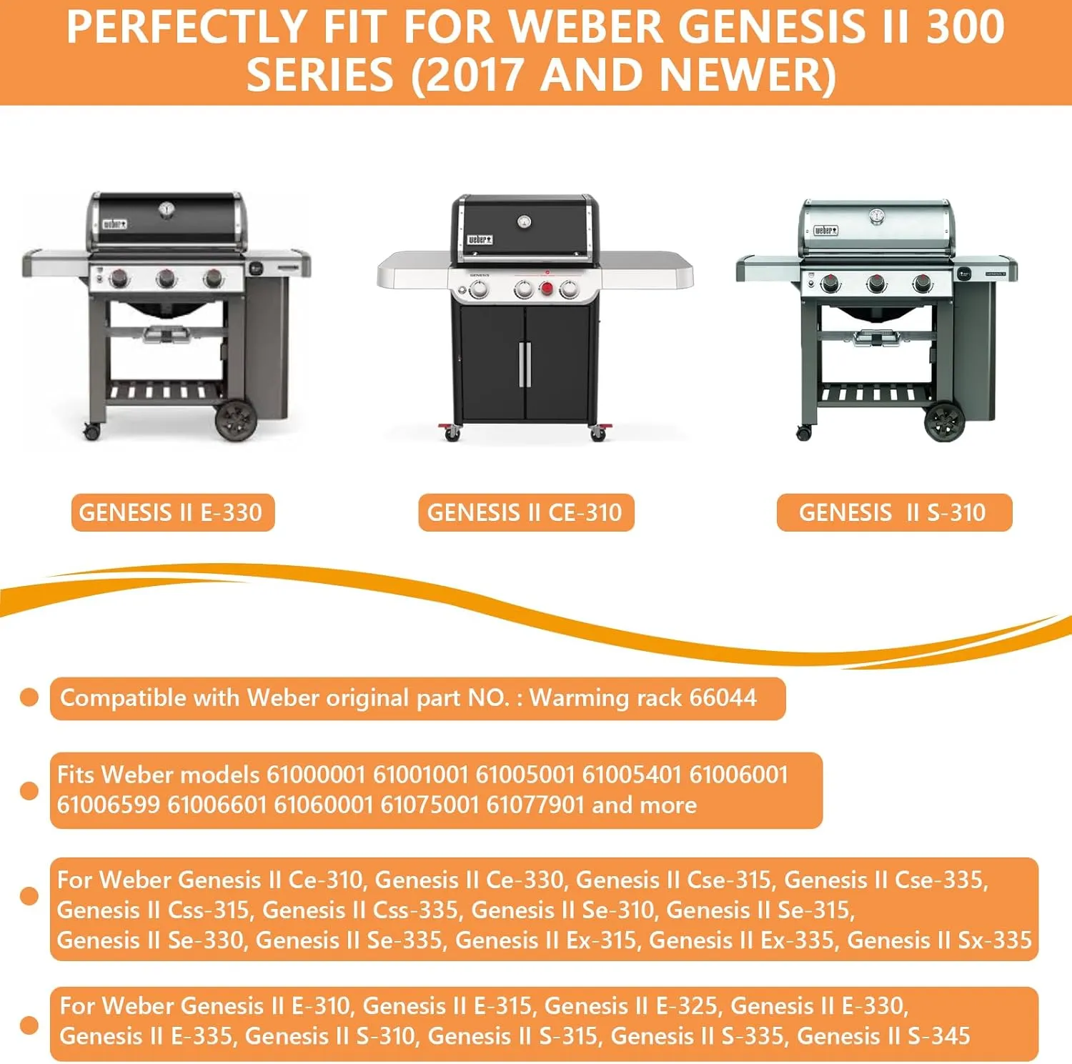 66044 Grill Warming Rack for Weber GS4 Genesis II 300 Series, Genesis II E310 E315 E320 E330 E335 S315 Grill Parts,Upgrade Two-sided Rack Replacement Parts for Weber Genesis 2 Grill Accessories