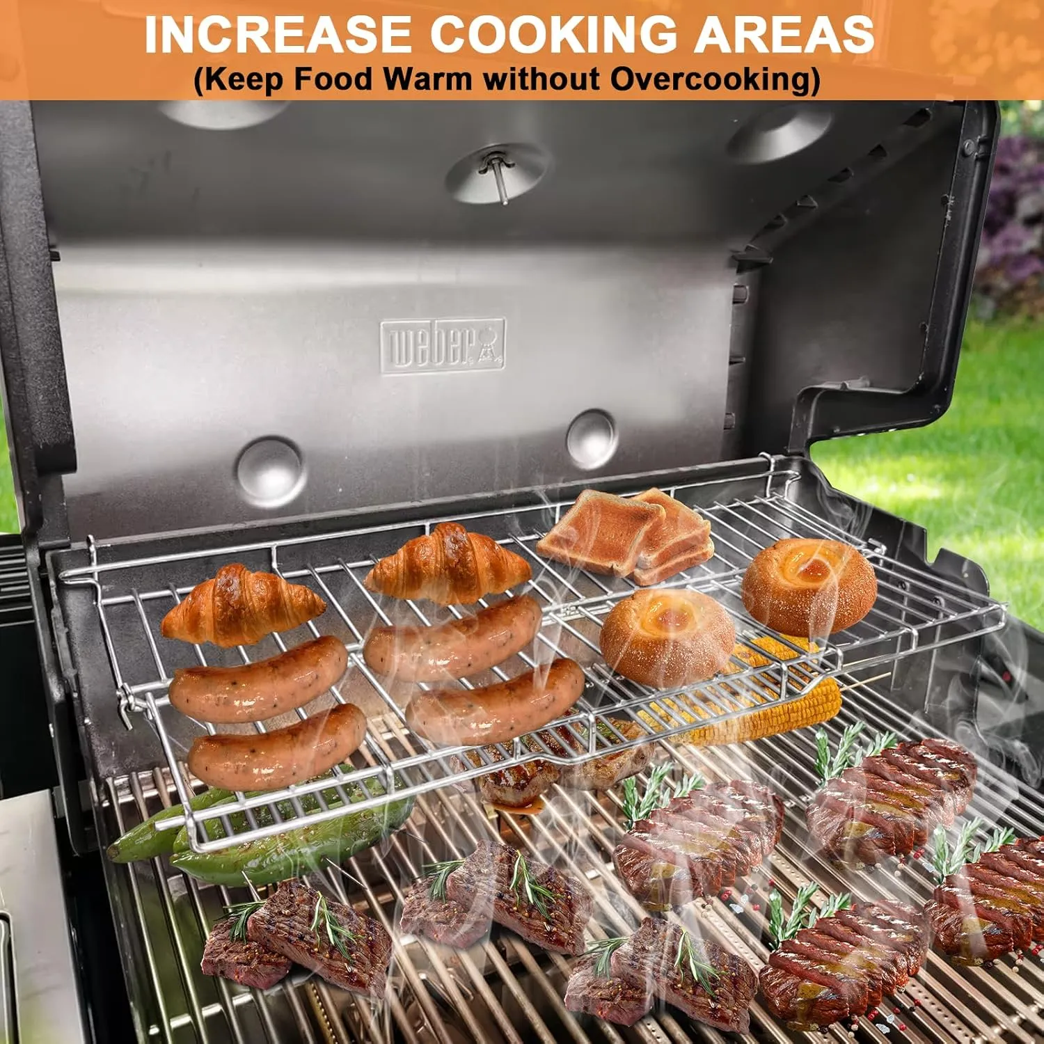 66044 Grill Warming Rack for Weber GS4 Genesis II 300 Series, Genesis II E310 E315 E320 E330 E335 S315 Grill Parts,Upgrade Two-sided Rack Replacement Parts for Weber Genesis 2 Grill Accessories