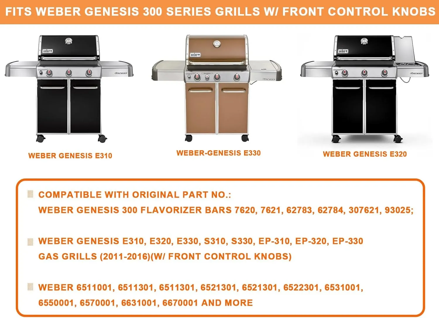 7620 7621 Flavorizer Bars for Weber Genesis Grill Parts Replacement & Weber Grill Parts Genesis E330 Series Genesis E310 E320 300 SER (w/ Front Control Knobs) Burner Cover for Weber 62783 62784 93025