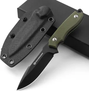 7" D2 Steel EDC Fixed Blade Knife, Versatile Carry with Kydex Sheath and G10 Handle (B- Black Balde   Green Handle)