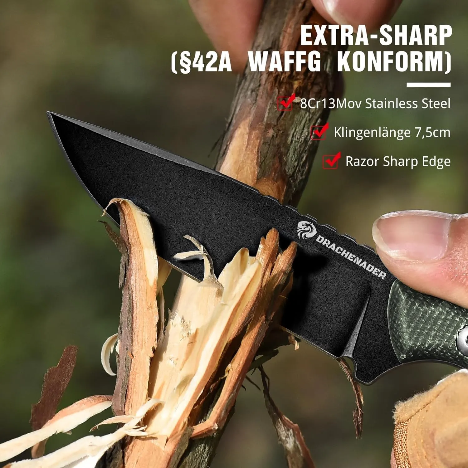 7" Small Fixed Blade Knife with Kydex Sheath, 2.95" D2 Steel Blade, Full Tang, EDC Outdoor Camping Knife wit Micarta Handle (C-Green-Black)