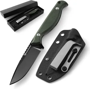 7" Small Fixed Blade Knife with Kydex Sheath, 2.95" D2 Steel Blade, Full Tang, EDC Outdoor Camping Knife wit Micarta Handle (C-Green-Black)