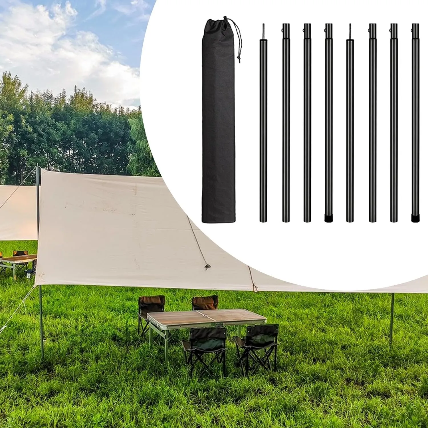 8 Pieces Tent Poles for Tarp Lightweight Accessories Camping Tarp Poles Set for Outdoor Hiking Rain Shelter Awning Canopy